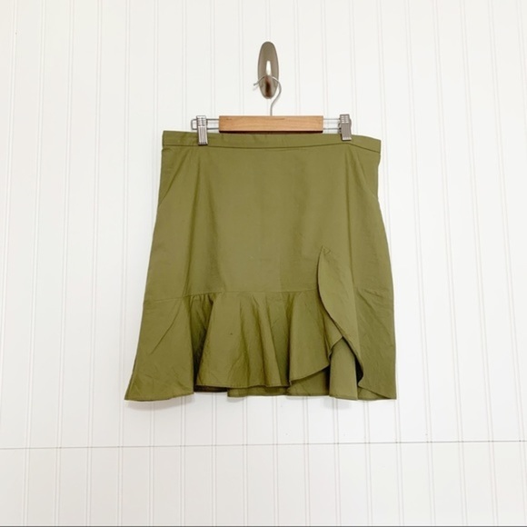 Madewell Size 4 Ruffle Wrap Mini Skirt Olive Green - Picture 2 of 6